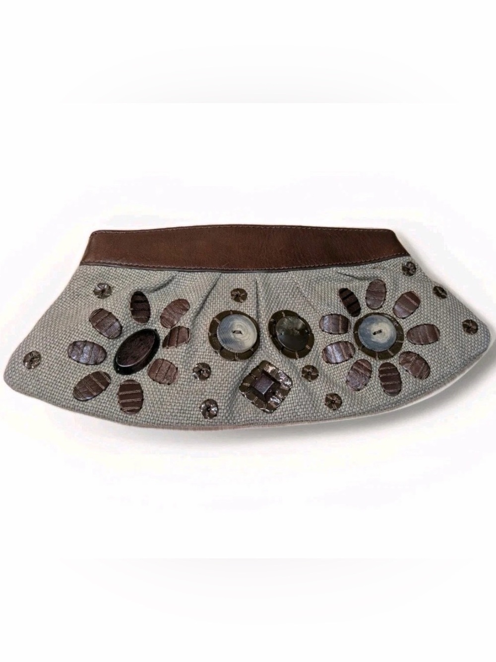 Fossil Gray and Brown Floral Embellished Wristlet Clutch